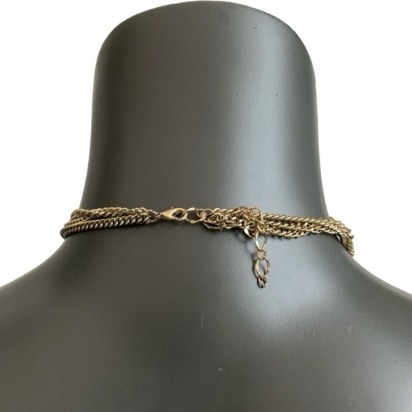 Clear White Crystals Cluster Gold Tone Multilayer Chain Statement Necklace 18-21 - Picture 2 of 2